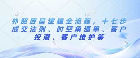 外贸底层逻辑全流程，十七步成交法则、时空角逼单、客户挖潜、客户维护等-东升网创