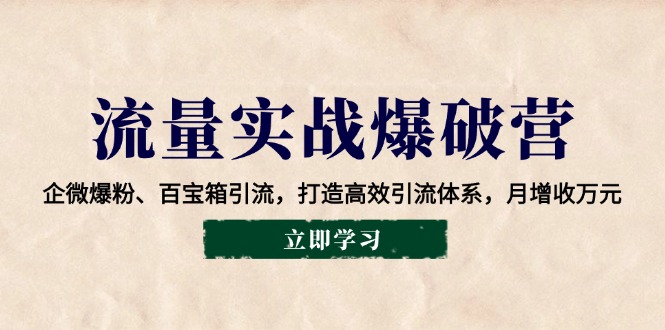 流量实战爆破营：企微爆粉、百宝箱引流，打造高效引流体系，月增收万元-东升网创