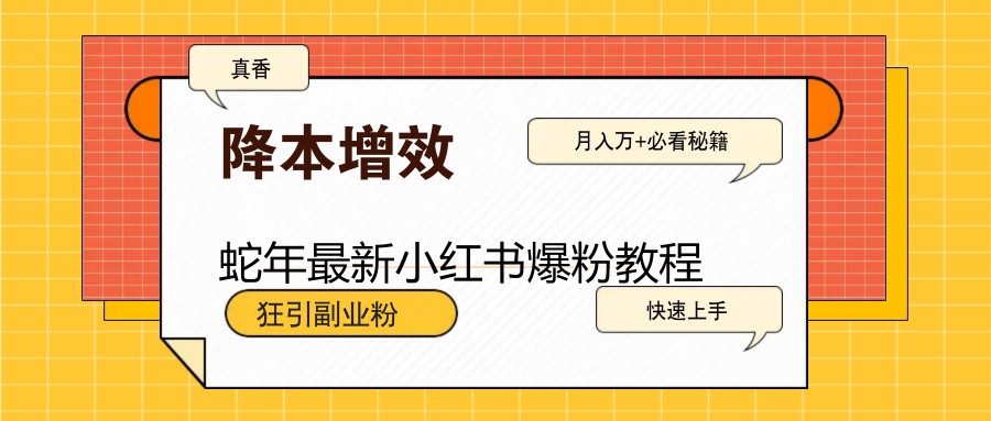 蛇年最新小红书爆粉教程，狂引副业粉，月入万+必看-东升网创