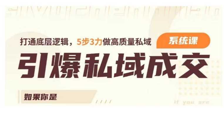 引爆私域成交力系统课，打通底层逻辑，5步3力做高质量私域-东升网创