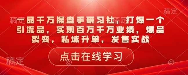 一品千万操盘手研习社，打爆一个引流品，实现百万千万业绩，爆品裂变，私域升单，发售实战-东升网创