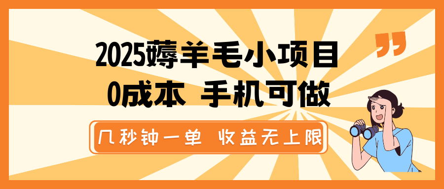 2025薅羊毛小项目，0成本 手机可做，几秒钟一单，收益无上限-东升网创