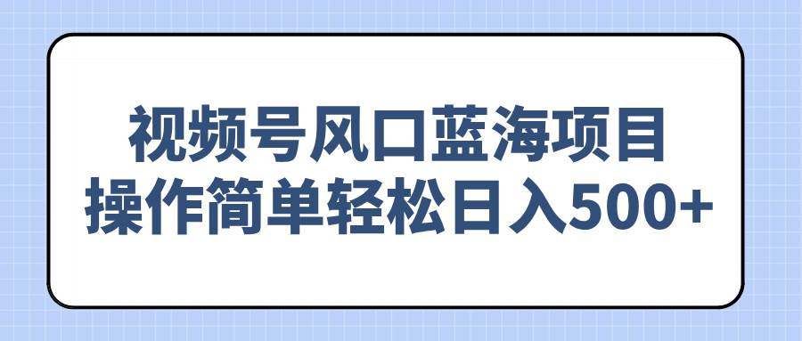 （14276期）视频号风口蓝海项目，操作简单轻松日入500+-东升网创