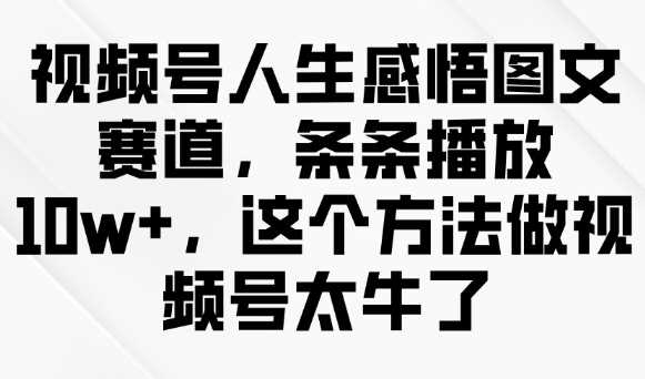 视频号人生感悟图文赛道，条条播放10w+，这个方法做视频号太牛了-东升网创