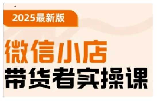 2025最新版微信小店带货者实操课，基础操作到高级运营技巧，快速上手-东升网创