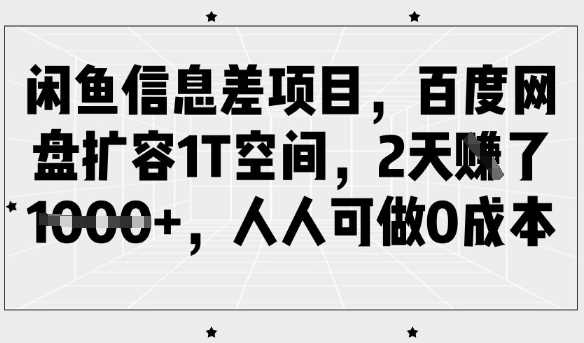 闲鱼信息差项目，百度网盘扩容1T空间，2天收益1k+，人人可做0成本-东升网创