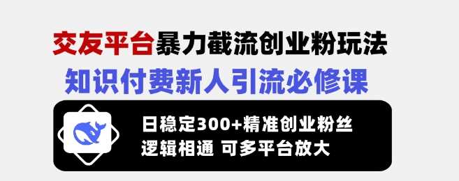 交友平台暴力截流创业粉玩法，知识付费新人引流必修课，日稳定300+精准创业粉丝，逻辑相通可多平台放大-东升网创