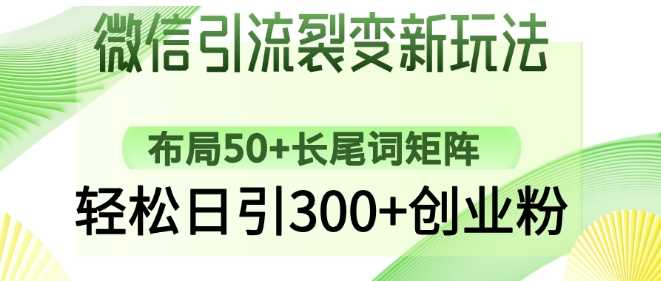 微信引流裂变新玩法：布局50+长尾词矩阵，轻松日引300+创业粉-东升网创