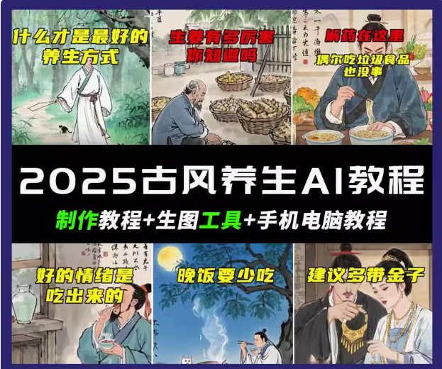 抖音AI古风养生视频教程日入五张 轻松涨粉 10W+-东升网创