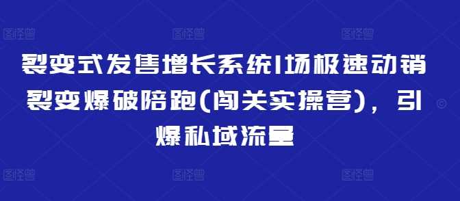 裂变式发售增长系统1场极速动销裂变爆破陪跑(闯关实操营)，引爆私域流量-东升网创