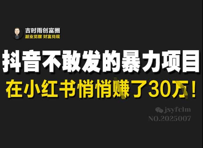 抖音不敢发的暴利项目，在小红书悄悄挣了30W-东升网创