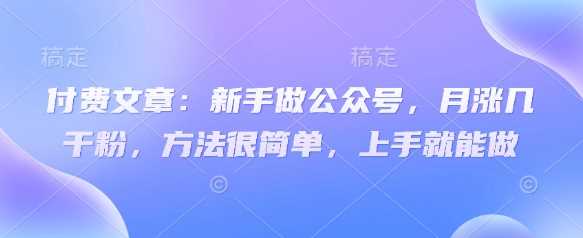 付费文章：新手做公众号，月涨几干粉，方法很简单，上手就能做-东升网创