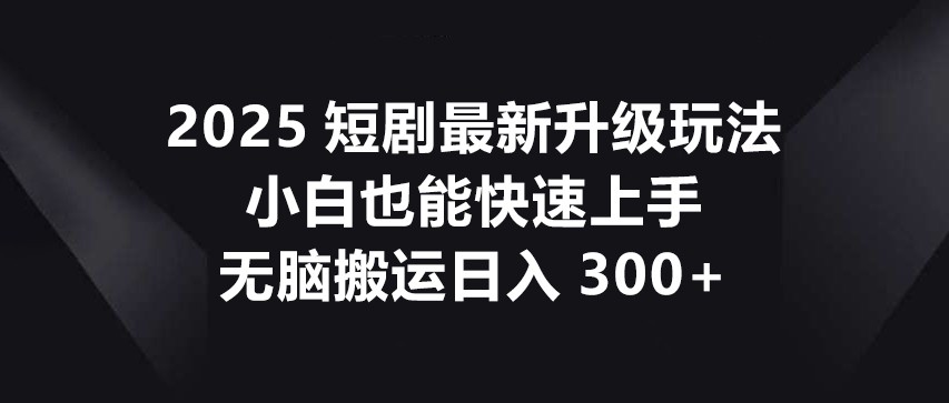 2025短剧最新升级玩法，小白也能快速上手，无脑搬运日入300+-东升网创