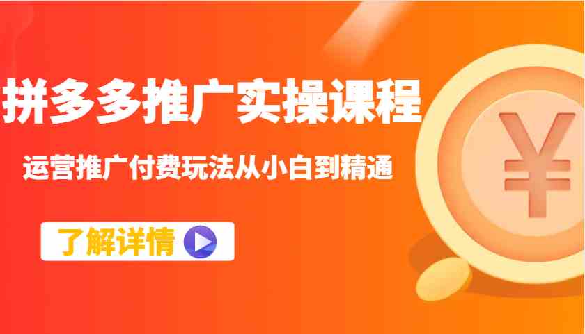 拼多多推广实操课程：运营推广付费玩法从小白到精通-东升网创