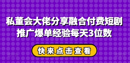 私董会大佬分享融合付费短剧推广爆单经验每天3位数-东升网创