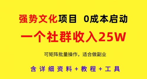 强势文化项目，一个社群收入25个W，0成本启动，可矩阵批量操作，原创详细实操教程-东升网创