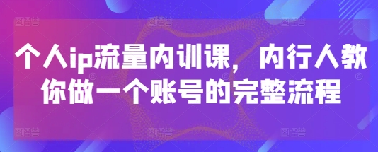 个人ip流量内训课，内行人教你做一个账号的完整流程-东升网创