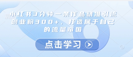 小红书3分钟一条作品精准引流创业粉300+，打造属于自己的流量帝国-东升网创