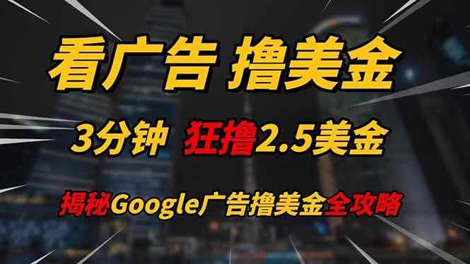 （14701期）看广告，撸美金！！3分钟赚2.5美金！！日入200美金不是梦！揭秘Google…-东升网创