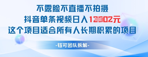 不露脸不直播不拍摄抖音单条视频日入1k+这个项目适合所有人长期积累的项目-东升网创