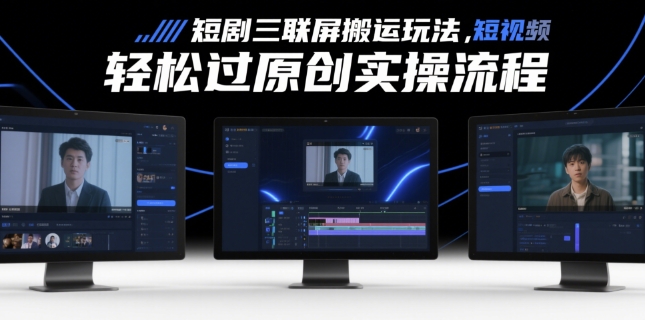 短剧三联屏搬运玩法，短剧搬运轻松过原创实操流程-东升网创