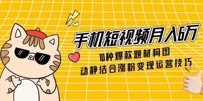 （14791期）手机短视频月入6万，10种爆款题材构图，动静结合涨粉变现运营技巧-东升网创