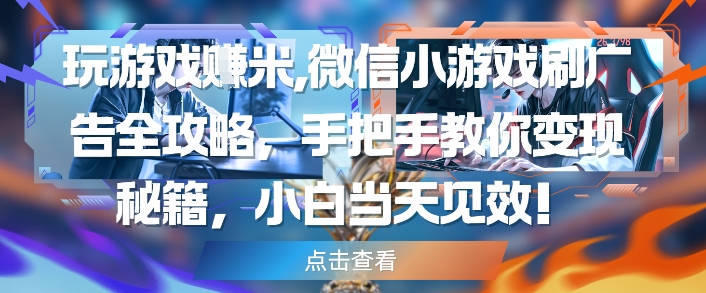玩游戏挣米，微信小游戏刷广告全攻略，手把手教你变现秘籍，小白当天见效-东升网创