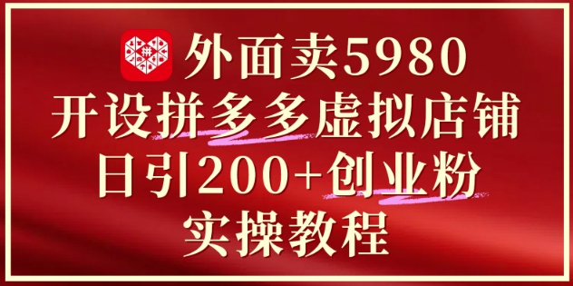 外面卖5980开设拼多多虚拟店铺：单日引流200+创业付费粉实战教程-东升网创