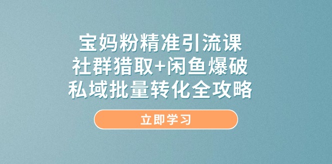 （14820期）宝妈粉精准引流课，社群猎取+闲鱼爆破，私域批量转化全攻略-东升网创