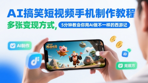 AI搞笑短视频手机制作教程，多张变现方式，5分钟教会你用AI做不一样的西游记-东升网创