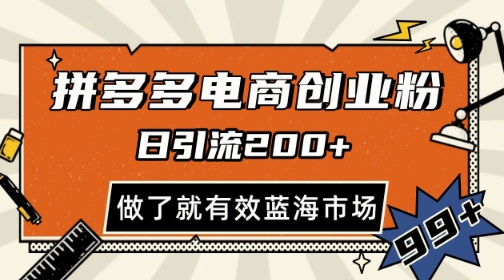拼多多引流电商创业粉，日引200+，可矩阵放大，做了就有效【揭秘】-东升网创