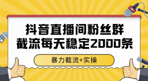 抖音直播间粉丝群暴力截流，一台电脑每天稳定2000条数据，暴力截流+实操 【揭秘】-东升网创