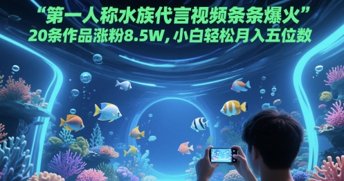 第一人称水族代言视频条条爆火，20条作品涨粉8.5W，小白轻松月入五位数-东升网创