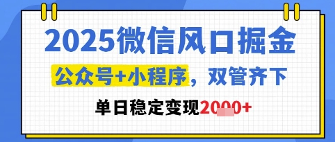 2025微信风口掘金，公众号+小程序双管齐下，单日稳定变现1k+【揭秘】-东升网创