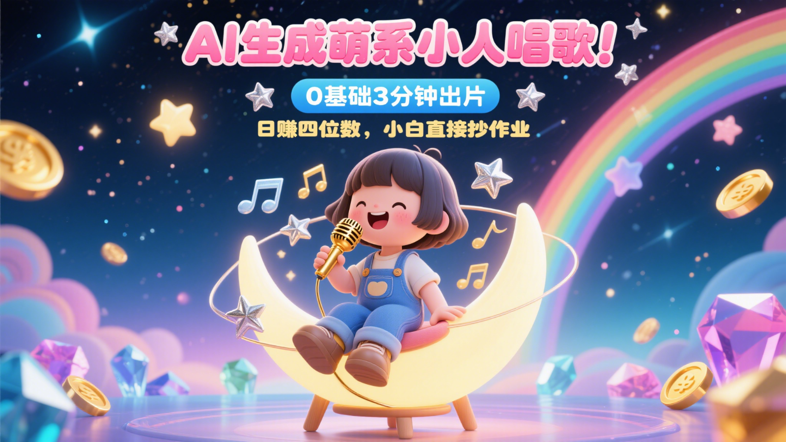 AI生成萌系小人唱歌！0基础3分钟出片，28个作品涨粉9万，日赚四位数，小白直接抄作业-东升网创