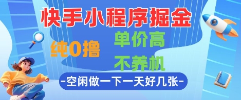 快手小程序掘金，纯0撸，单价高不养机 利用空闲时间做一做，一天好几张【揭秘】-东升网创
