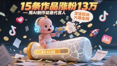 用AI制作幼崽代言人，宝宝的控诉火爆全网，15条作品涨粉13W，单号月入5位数实操教程-东升网创