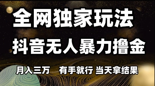 全网独家玩法抖音无人暴力撸金，月入3W，有手就行，当天拿结果【揭秘】-东升网创