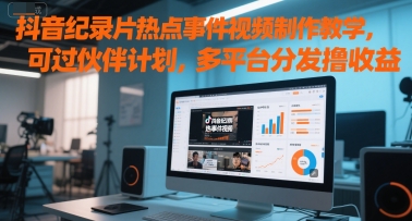 抖音纪录片热点事件视频制作教学，可过伙伴计划，多平台分发撸收益-东升网创