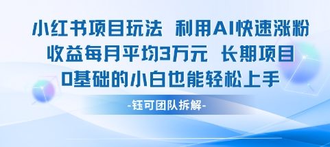 适合小白操作的小红书新项目，利用AI快速涨粉，收益每月平均1W+-东升网创