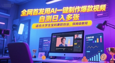 全网首发用AI一键制作爆款视频，自测日入多张，适合大学生宝妈兼职创业，保姆级教程-东升网创