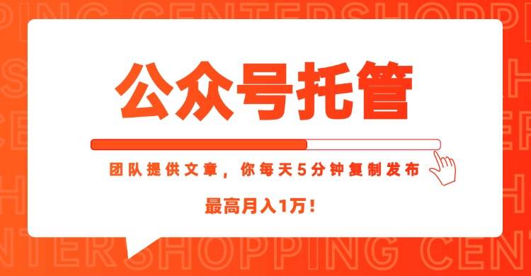 （15109期）【公众号托管 】我提供文章，你每天５分钟复制发布，最高月入1W-东升网创