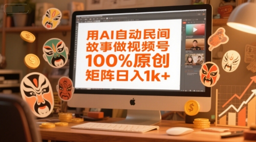 用AI自动民间故事做视频号，100%原创，矩阵日入1k+-东升网创