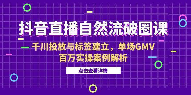 （15136期）抖音直播自然流破圈课-6月，千川投放与标签建立，单场GMV百万实操案例解析-东升网创