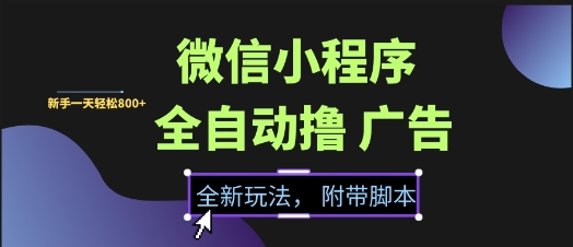 微信小程序全自动撸广告项目，彻底解决没流量的问题，新手一天8张+【揭秘】-东升网创