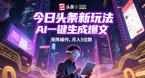 今日头条新玩法，AI一键生成爆文，矩阵操作，月入5位数-东升网创