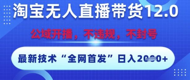 淘宝无人直播带货12.0，最新技术，不封号，不违规，操作简单，开播爆单，日入多张【揭秘】-东升网创