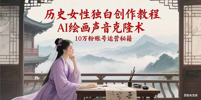 历史女性独白创作教程，AI绘画声音克隆术，10万粉账号运营秘籍-东升网创